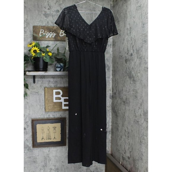 Luxology Womens V-Neck Front Back Tie Jumpsuit 165b48d44a9590 Black S - Picture 2 of 8